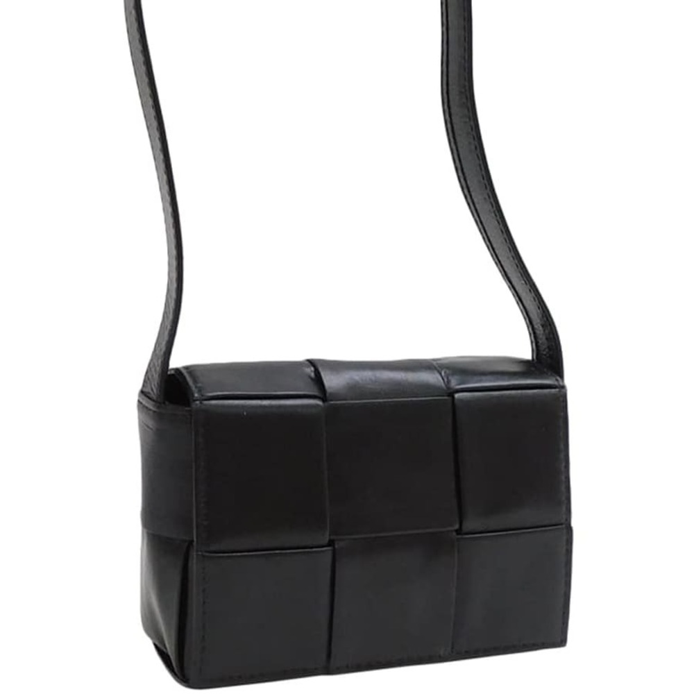 Bottega Veneta Candy Cassette Shoulder Bag Black Leather Maxi Intrecciato
